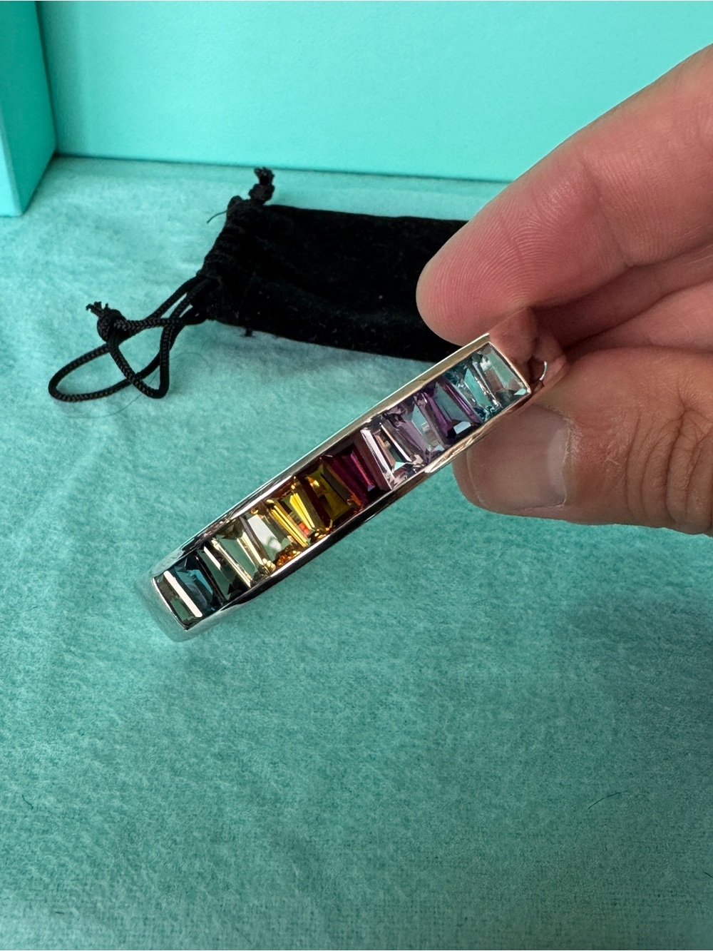 Multicolor Baguette Crystal Cuff Bracelet - Silver Tone